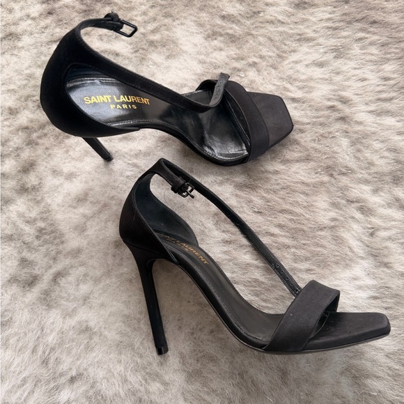Saint Laurent Black Satin Strappy Heels - Picture 2 of 5
